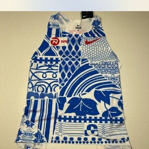 Nike White and Blue Patterned Tank Top